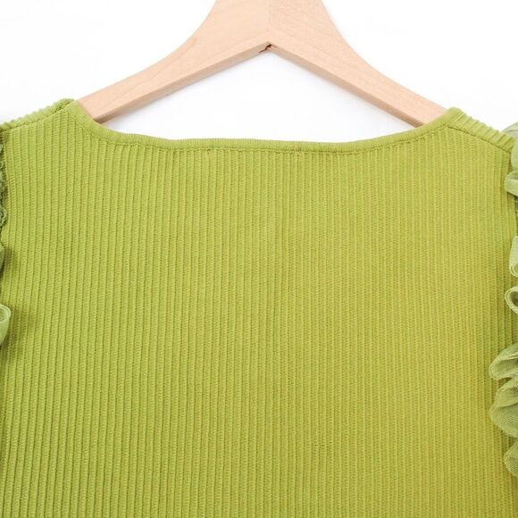 Bailey 44 Green Ribbed Tank Top Tulle Ruffle Shoulder Detail Large - Picture 5 of 7